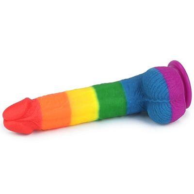 Flüssige Regenbogen Dildo-Sex-Toy Faked Penis With Suctions-Schale des Silikon-22.5cm