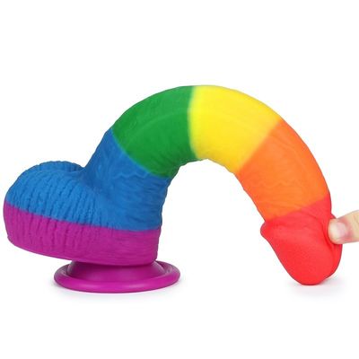 Flüssige Regenbogen Dildo-Sex-Toy Faked Penis With Suctions-Schale des Silikon-22.5cm