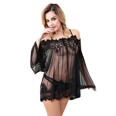 Spandex-Mischung schnüren sich erwachsene sexy Wäsche-rückenfreies Tulle-Perspektiven-Nachthemd